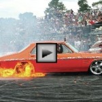 blown-v8-hot-rod-catches-fire-in a Burnout Competition