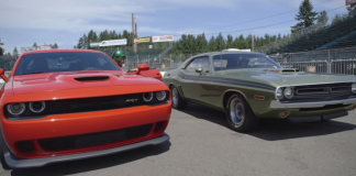 2015 SRT Hellcat Dodge Challenger vs 1970 Dodge Challenger RT HEMI Mopar muscle cars