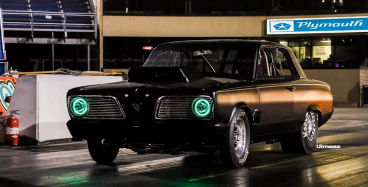 green eyed 1966 plymouth valiant drag racing