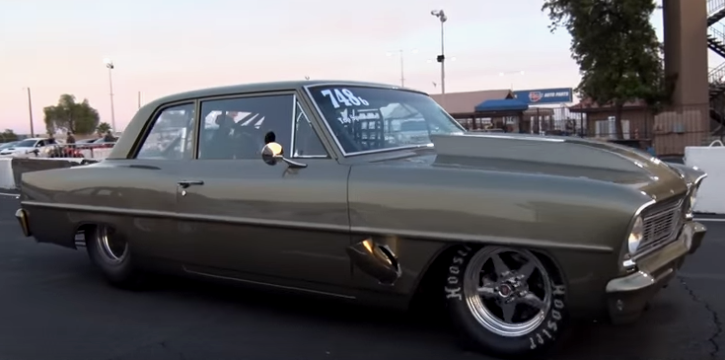 procharged 1966 chevy II nova drag racing