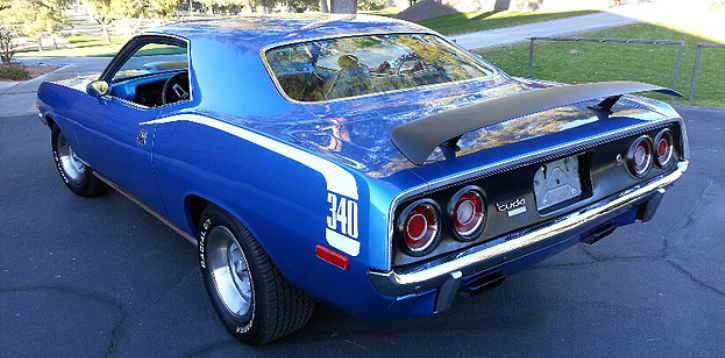 b5 blue 1973 plymouth cuda 340