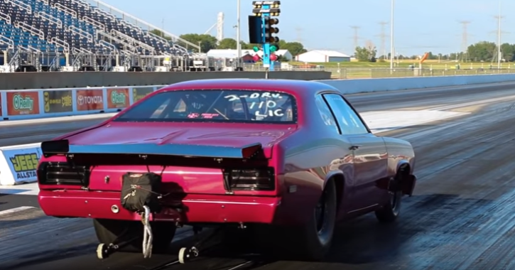 blown 1973 plymouth duster 512 on alcohol drag racing