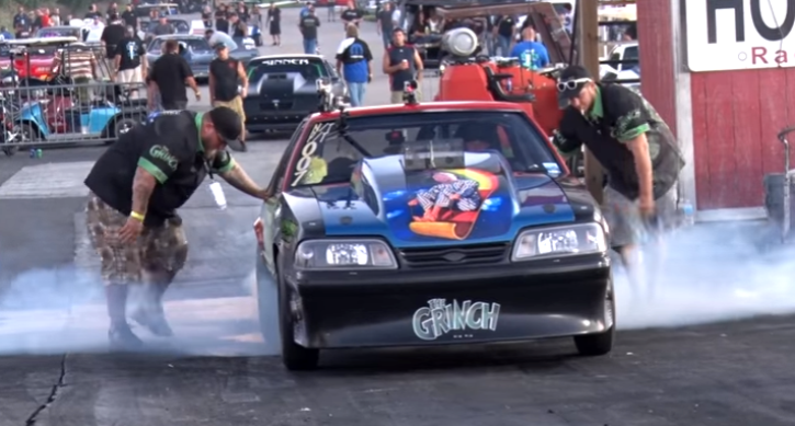 the grinch fox body mustang drag racing at king of the street