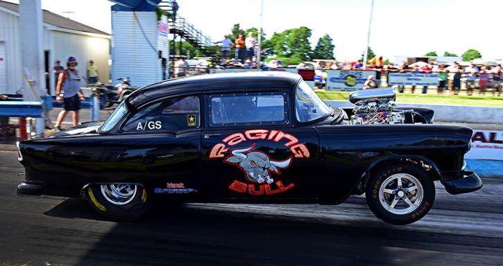 supercharged tri five chevy gasser drag racing