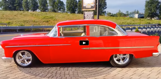 red 1955 chevy restomod