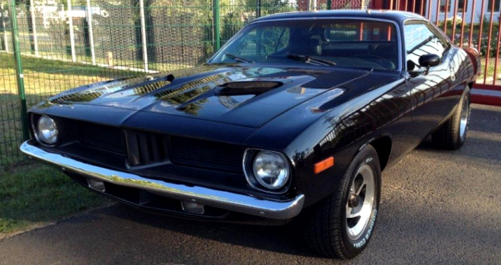 black 1974 plymouth cuda 440