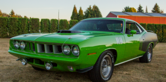 sassy grass green 1971 plymouth cuda 440 six barrel