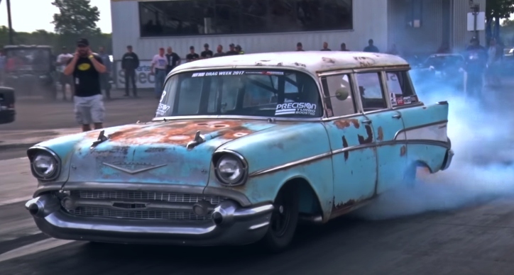 1957 chevy wagon drag racing