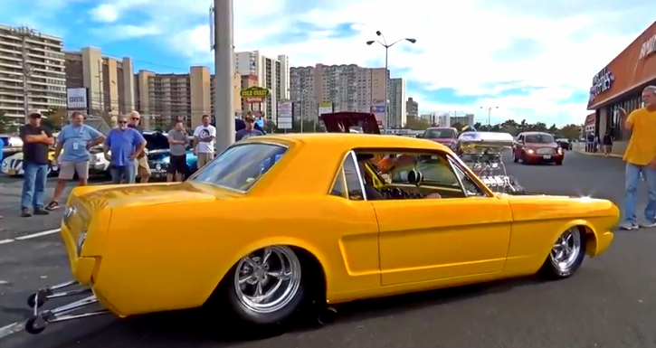 yellow 1966 mustang pro street build