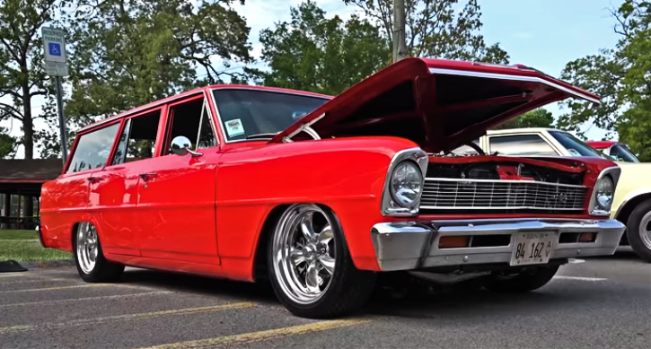 bright red 1966 chevy II nova hot rod