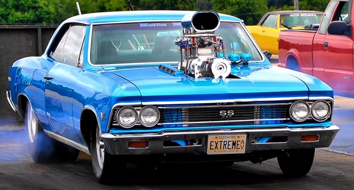 blown 1966 chevy chevelle drag racing