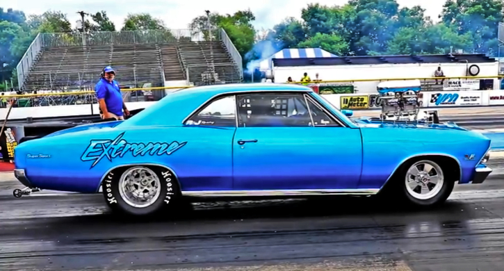 blown 1966 chevy chevelle drag racing