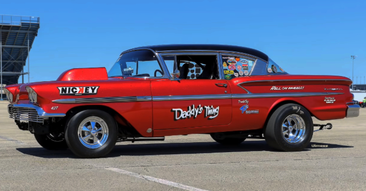 1958 chevy bel air gasser drag racing