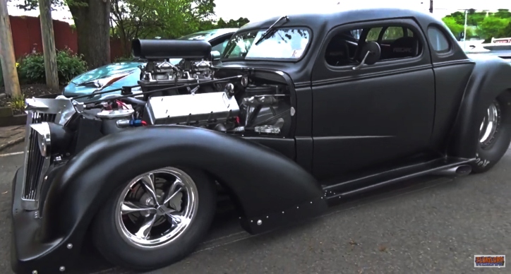 satin black chevy street rod