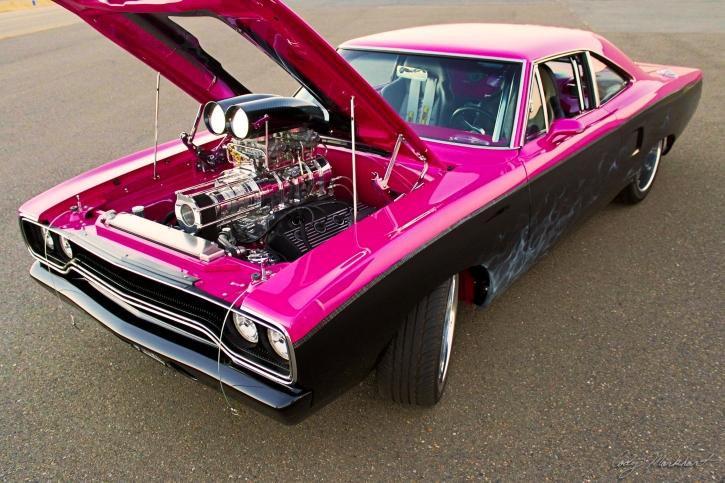 pink 1970 plymouth road runner 