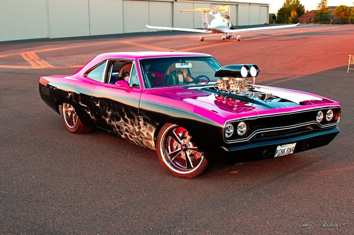 pink 1970 plymouth road runner