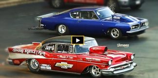 plymout barracuda vs 57 chevy drag race