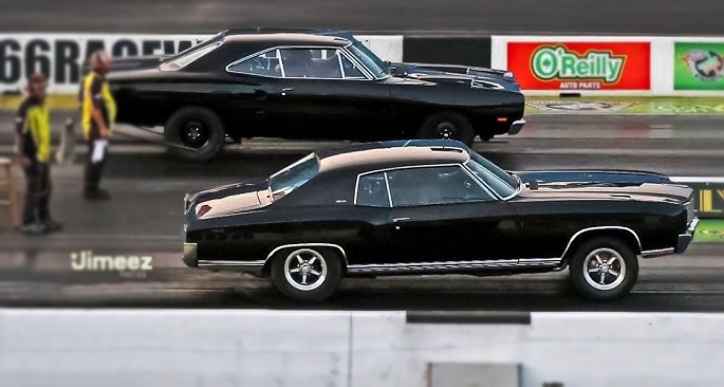 chevy monte carlo vs dodge super bee drag racing