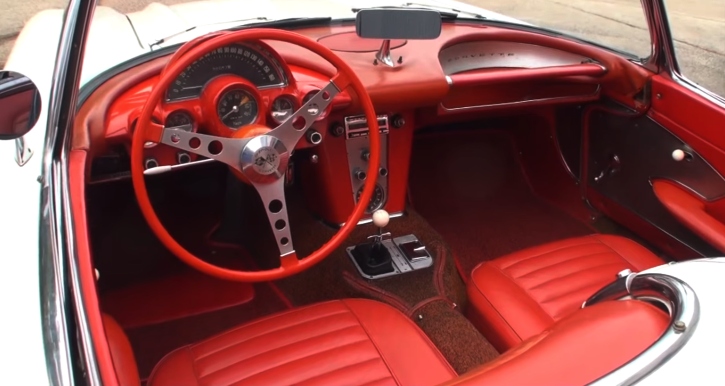 white and red 1959 corvette convertible