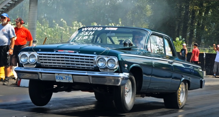 stick shift 409 powered chevy drag racing