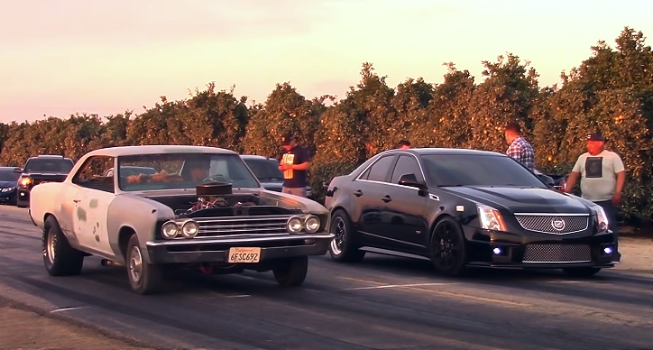 chevy chevelle vs cadillac ctsv drag racing