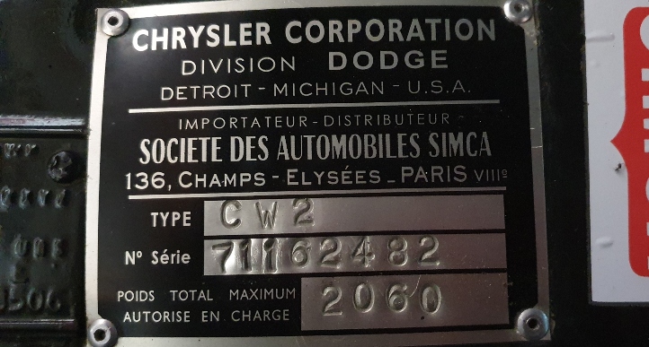 simca chrysler mopar vin tag